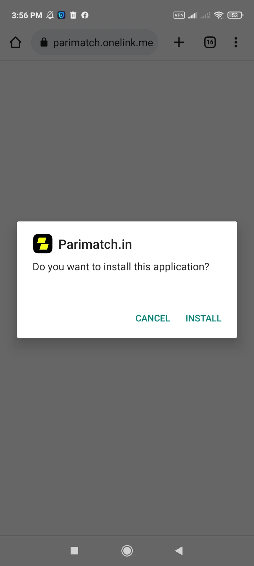 Install the Parimatch app for Android.