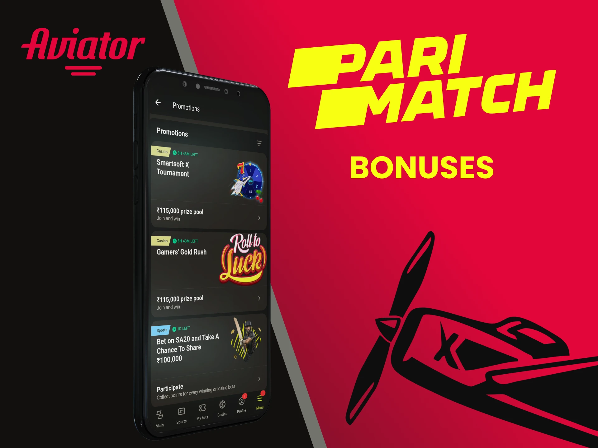 Use bonuses to play Aviator in the Parimatch app.