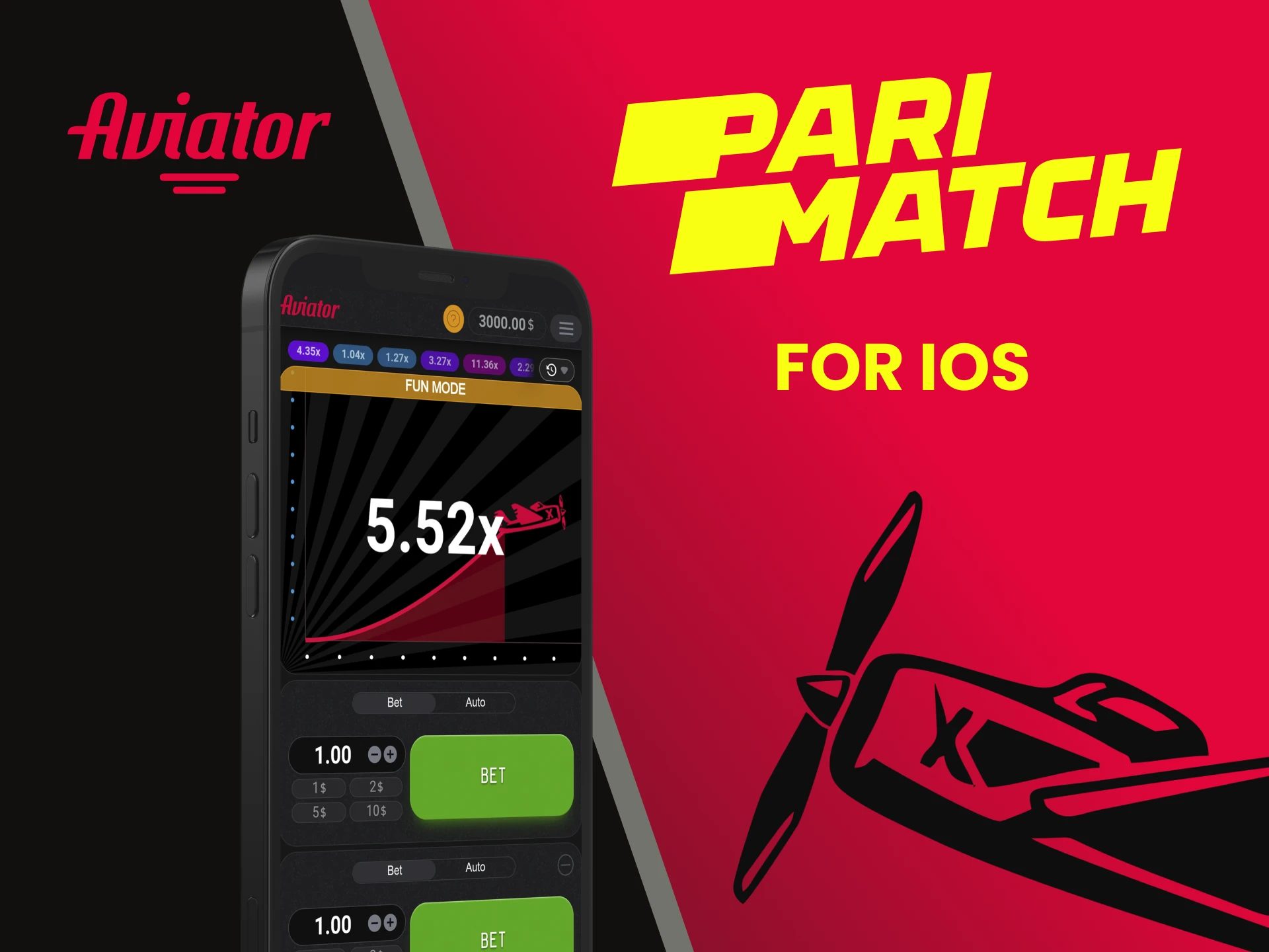 Play Aviator through the Parimatch app for iOS.