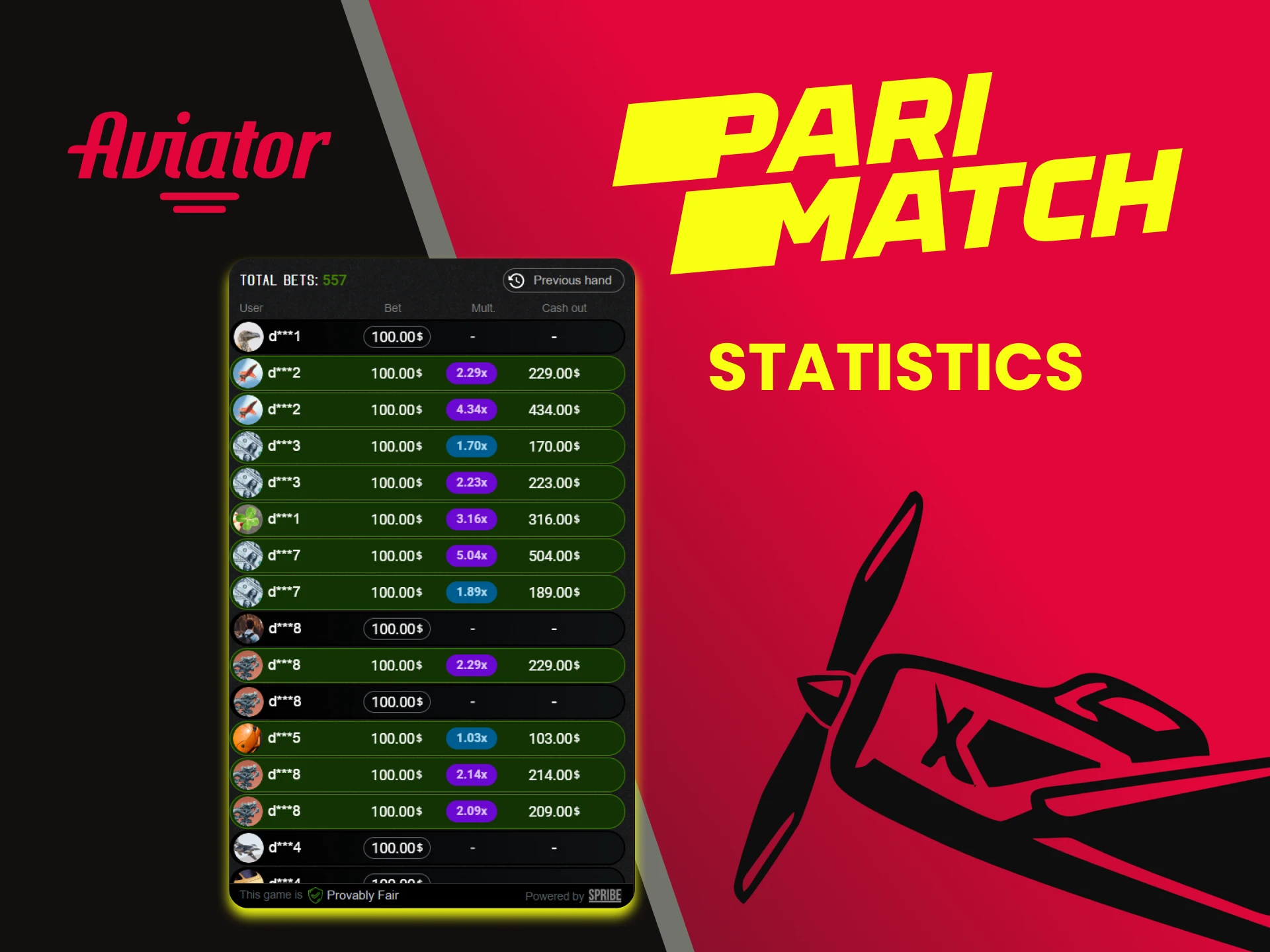 In the Aviator game you can follow the statistics on Parimatch.