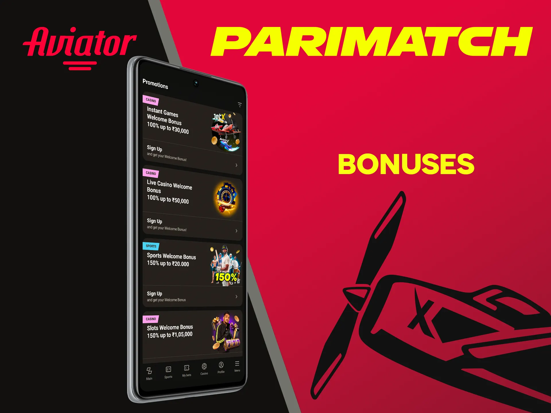Use bonuses to play Aviator in the Parimatch app.