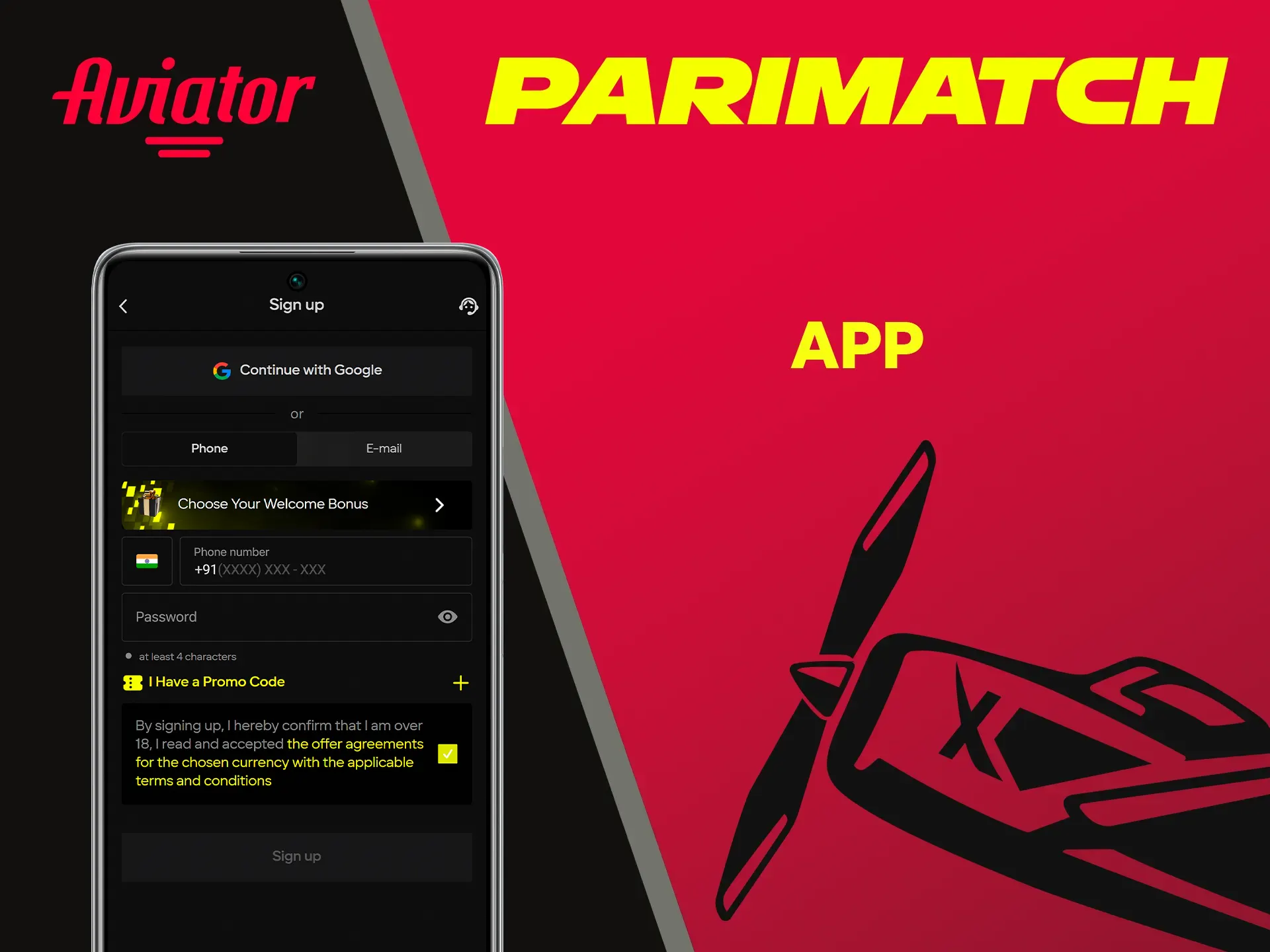 You can register on Parimatch to play Aviator through the application.